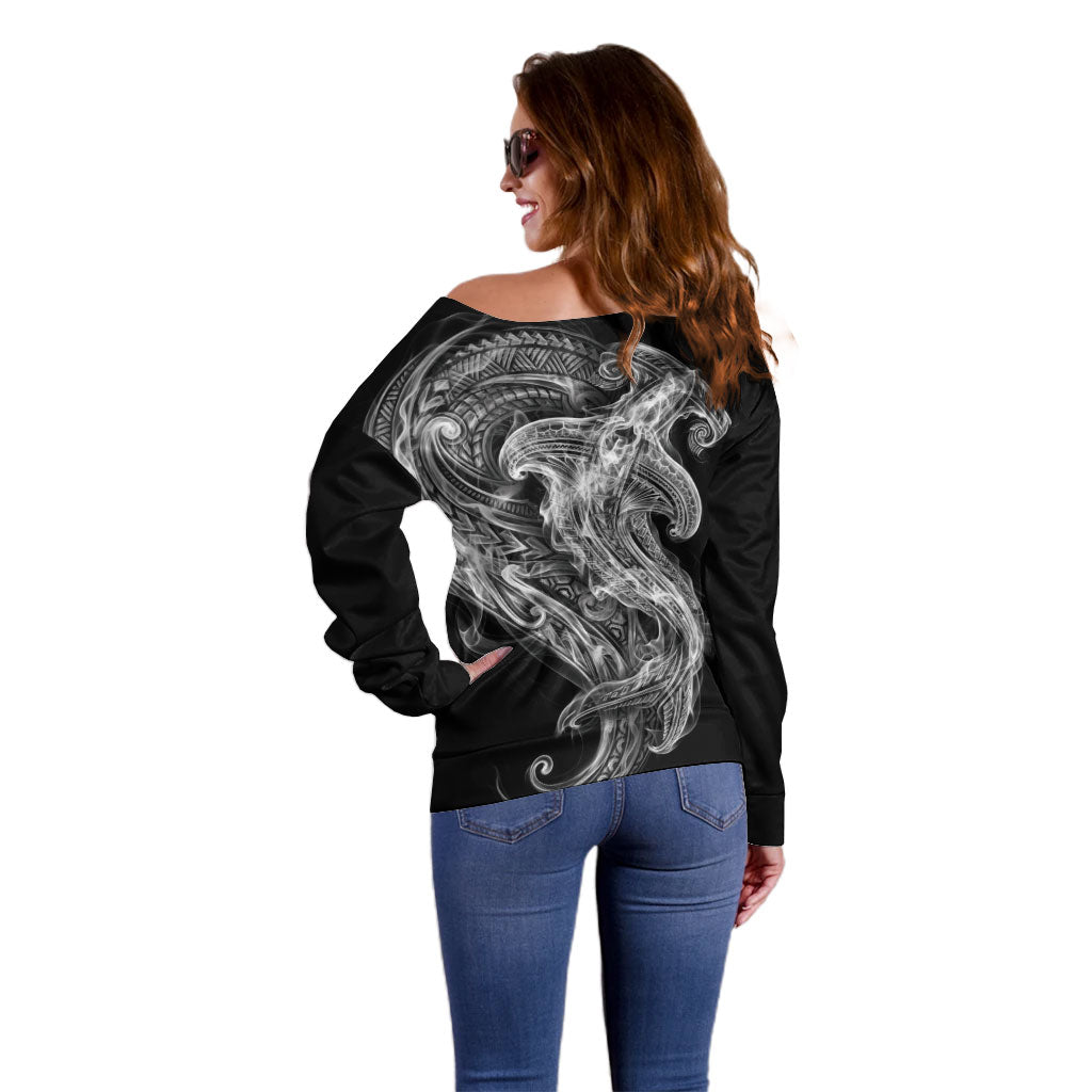 Pango Maori Tribal Hammershark Ghost Spirit Off Shoulder Sweater