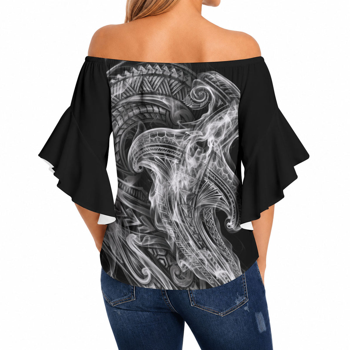 Pango Maori Tribal Hammershark Ghost Spirit Off Shoulder Wrap Waist Top
