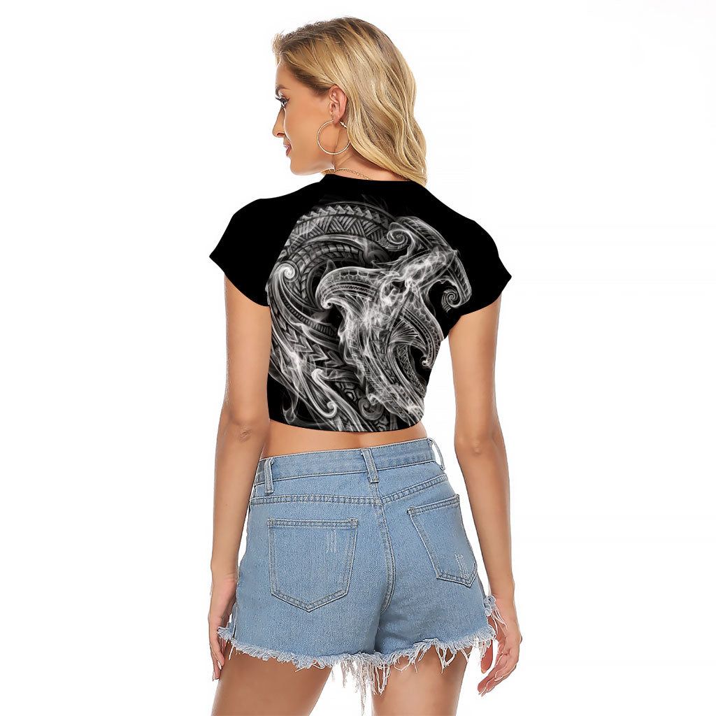 Pango Maori Tribal Hammershark Ghost Spirit Raglan Cropped T Shirt