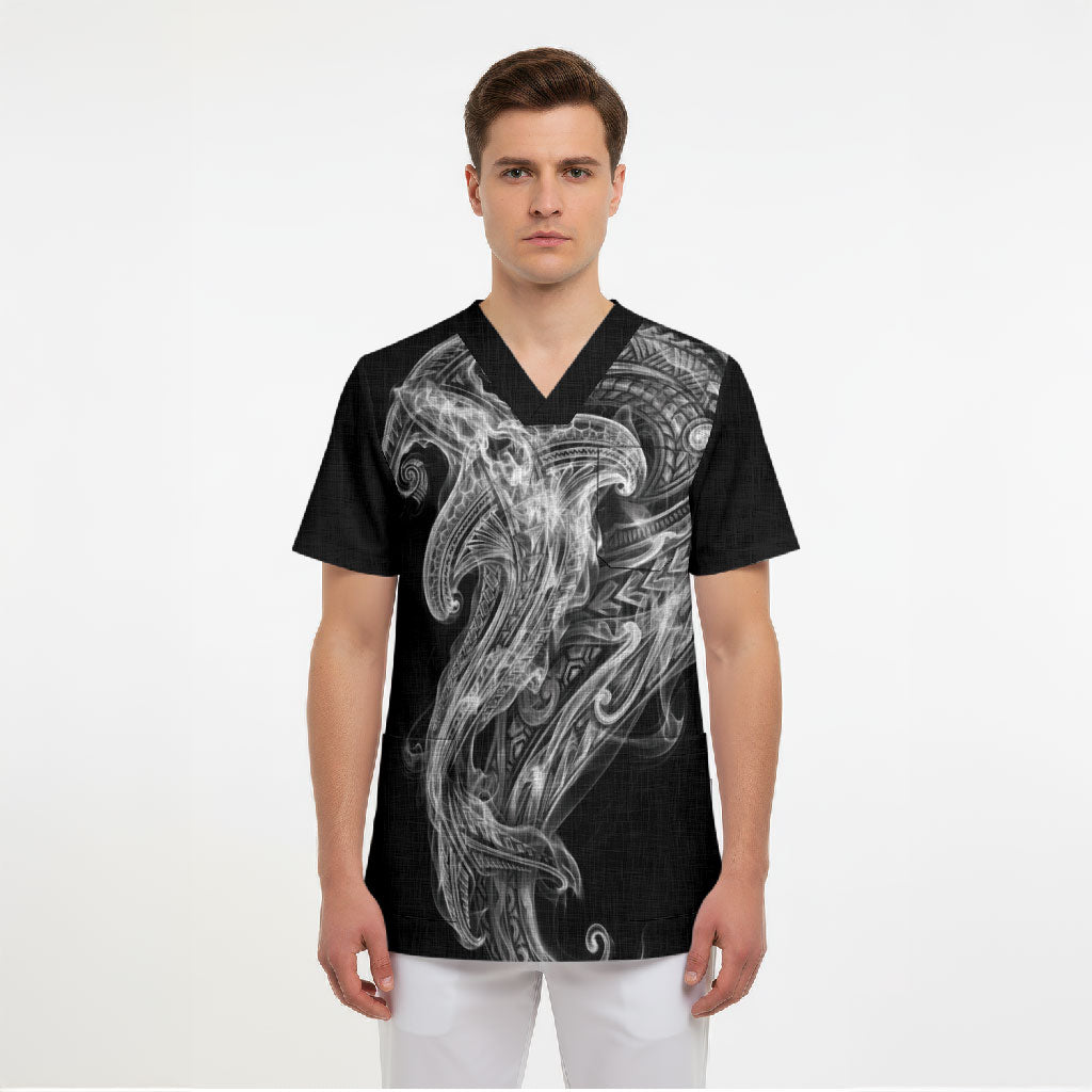 Pango Maori Tribal Hammershark Ghost Spirit Scrub Top