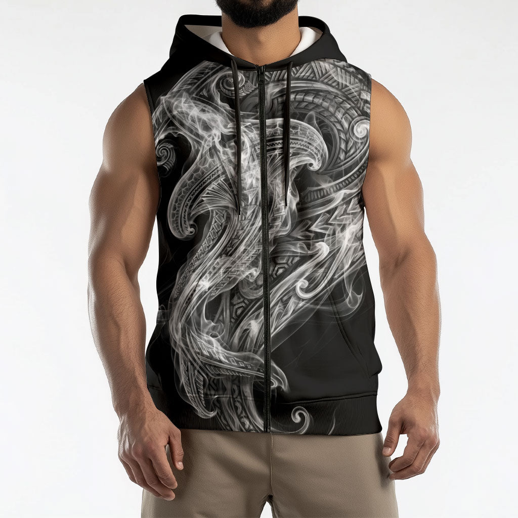 Pango Maori Tribal Hammershark Ghost Spirit Sleeveless Zip Hoodie