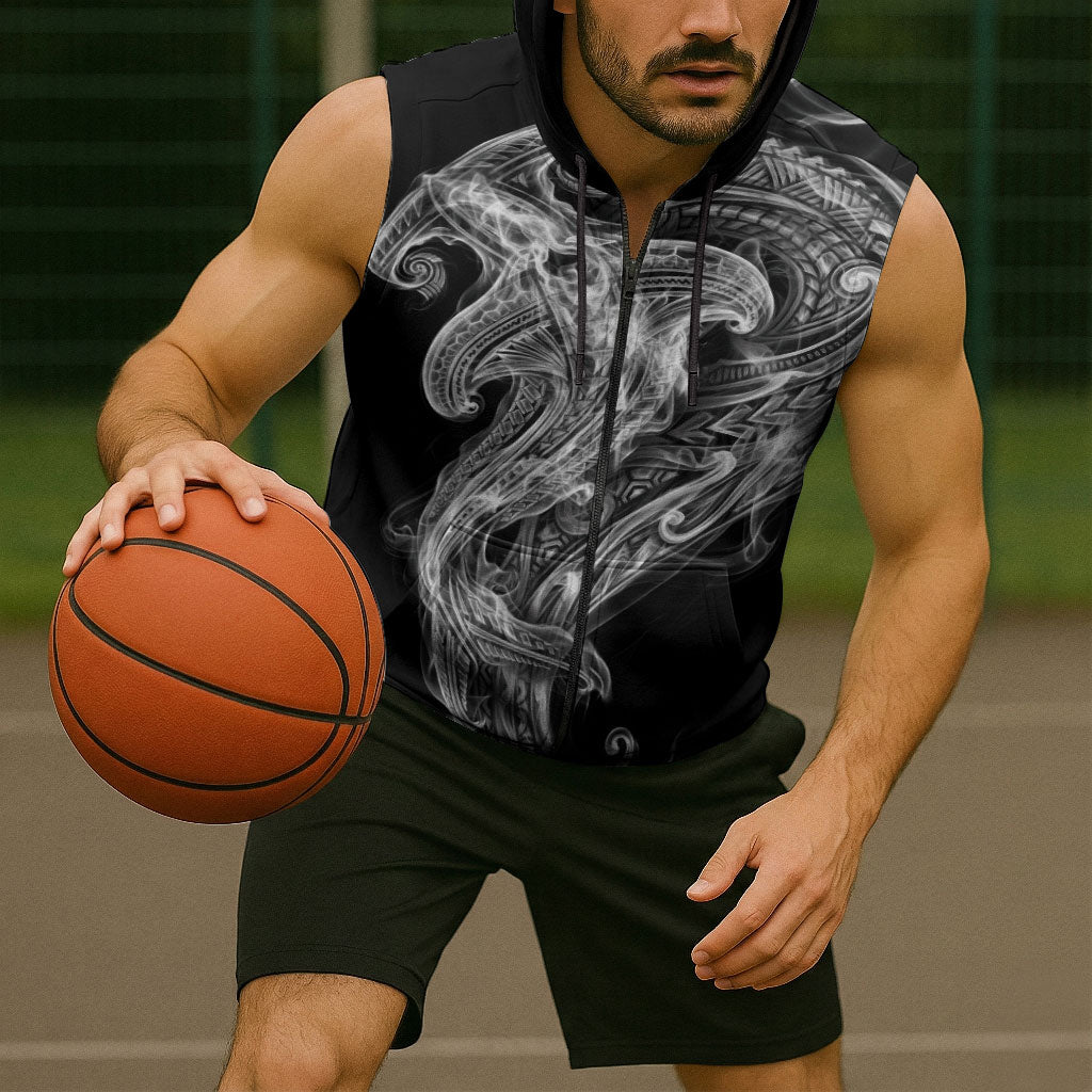 Pango Maori Tribal Hammershark Ghost Spirit Sleeveless Zip Hoodie