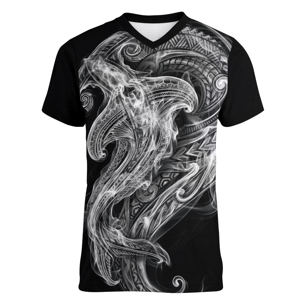 Pango Maori Tribal Hammershark Ghost Spirit Women V-Neck T-Shirt