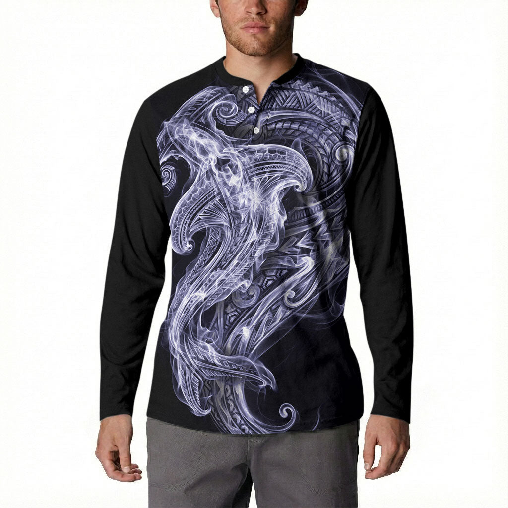 Kikorangi Maori Tribal Hammershark Ghost Spirit Button Sweatshirt