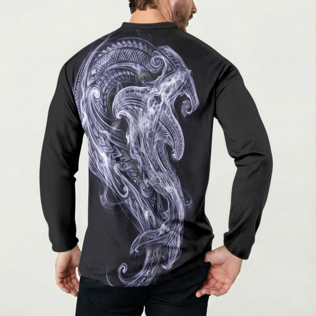 Kikorangi Maori Tribal Hammershark Ghost Spirit Button Sweatshirt