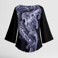 Kikorangi Maori Tribal Hammershark Ghost Spirit Kimono Sleeve Blouse
