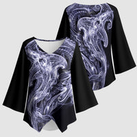 Kikorangi Maori Tribal Hammershark Ghost Spirit Kimono Sleeve Blouse