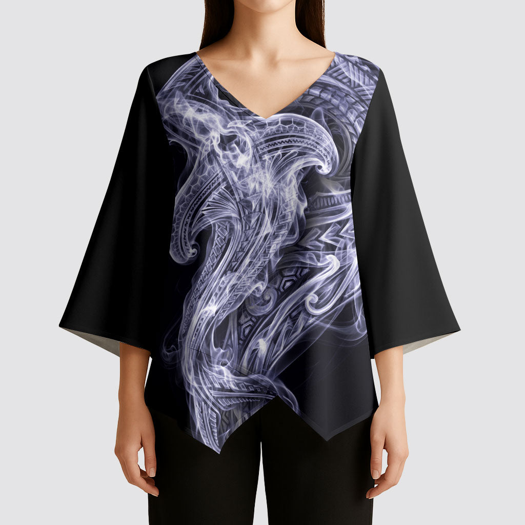 Kikorangi Maori Tribal Hammershark Ghost Spirit Kimono Sleeve Blouse