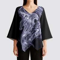 Kikorangi Maori Tribal Hammershark Ghost Spirit Kimono Sleeve Blouse
