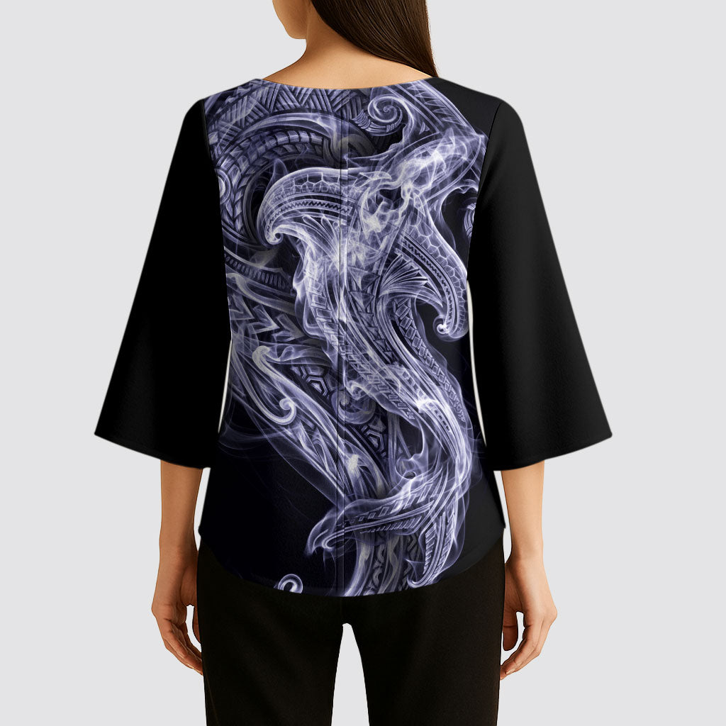 Kikorangi Maori Tribal Hammershark Ghost Spirit Kimono Sleeve Blouse