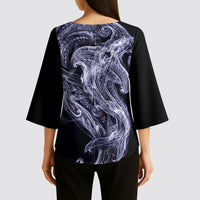 Kikorangi Maori Tribal Hammershark Ghost Spirit Kimono Sleeve Blouse