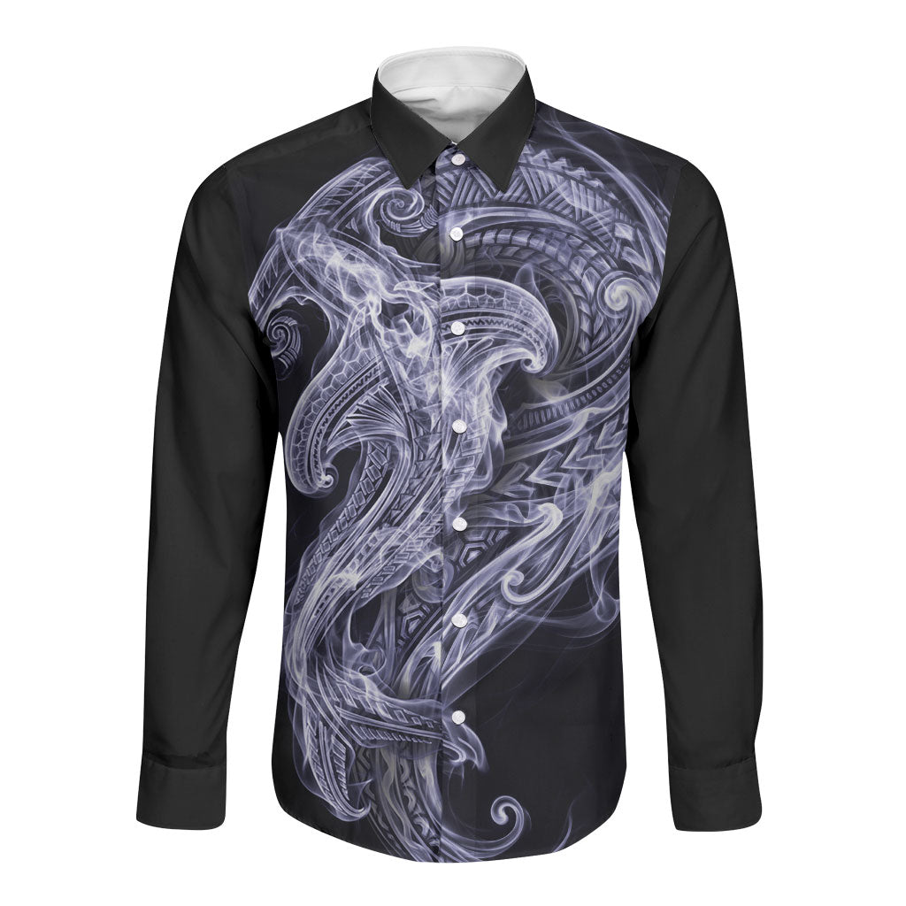 Kikorangi Maori Tribal Hammershark Ghost Spirit Long Sleeve Button Shirt