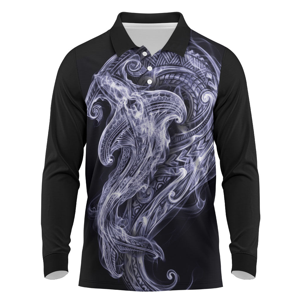 Kikorangi Maori Tribal Hammershark Ghost Spirit Long Sleeve Polo Shirt