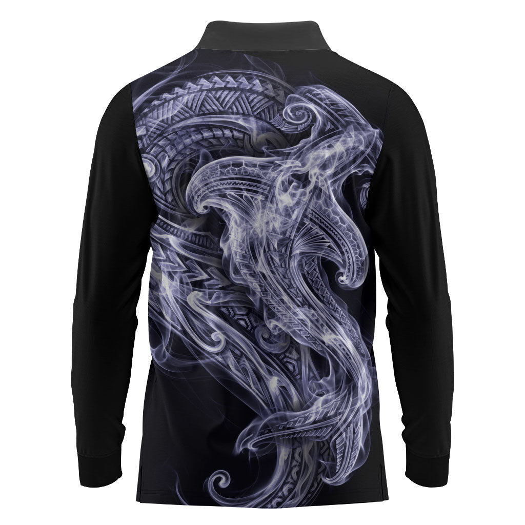 Kikorangi Maori Tribal Hammershark Ghost Spirit Long Sleeve Polo Shirt