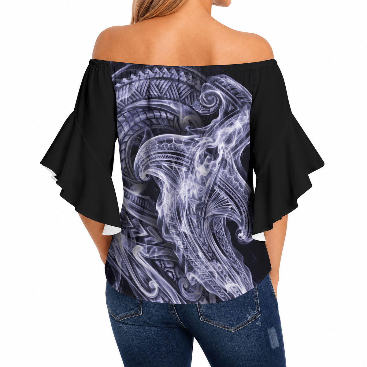 Kikorangi Maori Tribal Hammershark Ghost Spirit Off Shoulder Wrap Waist Top