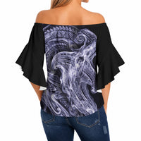 Kikorangi Maori Tribal Hammershark Ghost Spirit Off Shoulder Wrap Waist Top