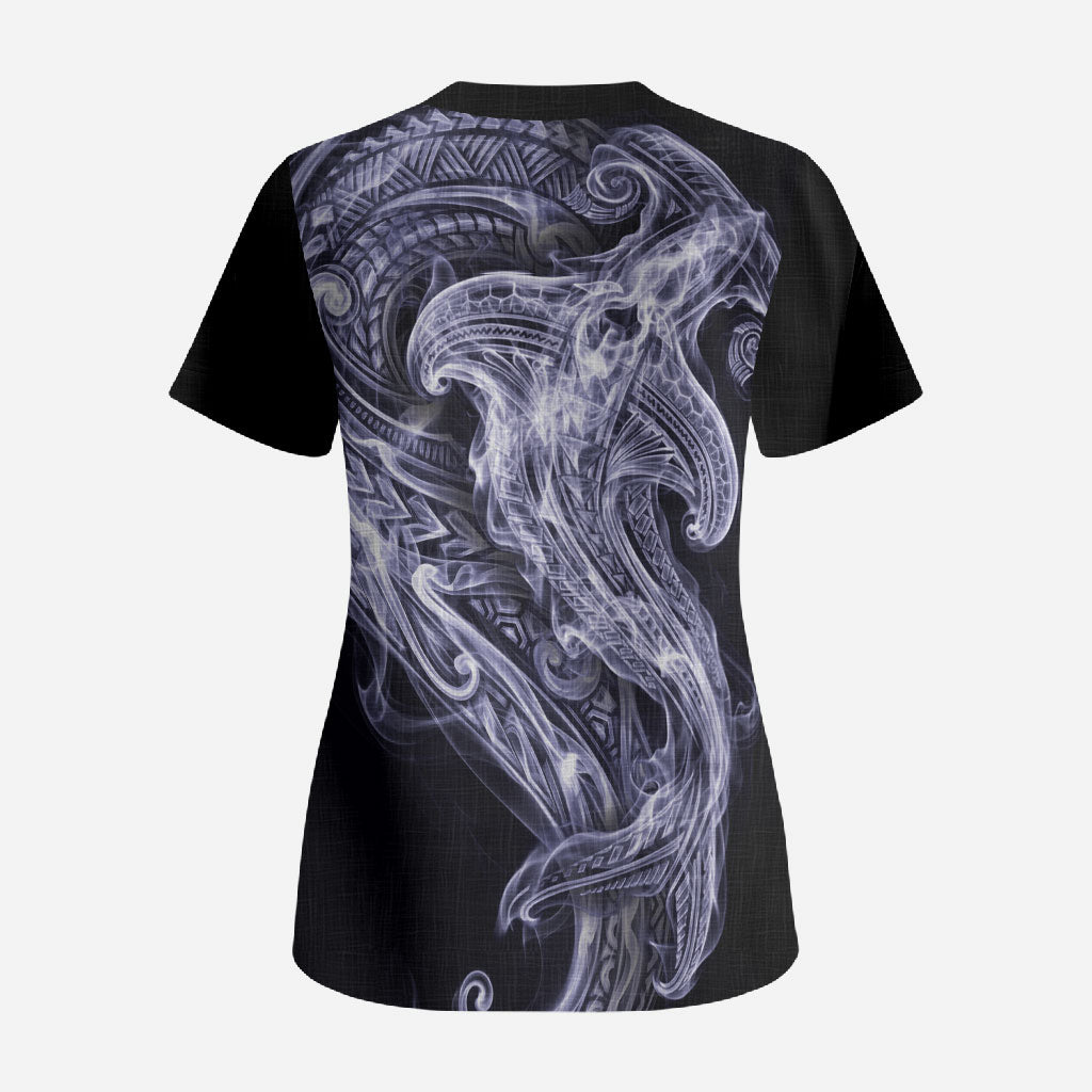 Kikorangi Maori Tribal Hammershark Ghost Spirit Scrub Top