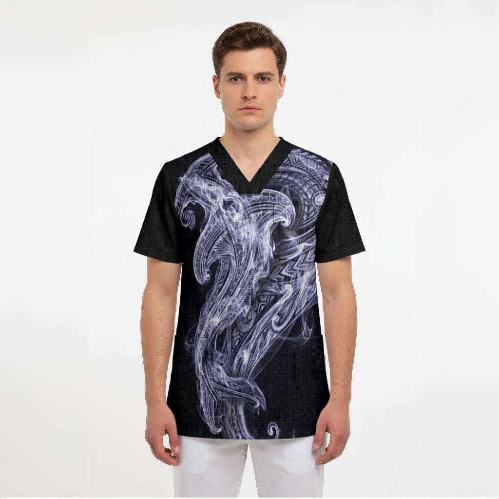 Kikorangi Maori Tribal Hammershark Ghost Spirit Scrub Top