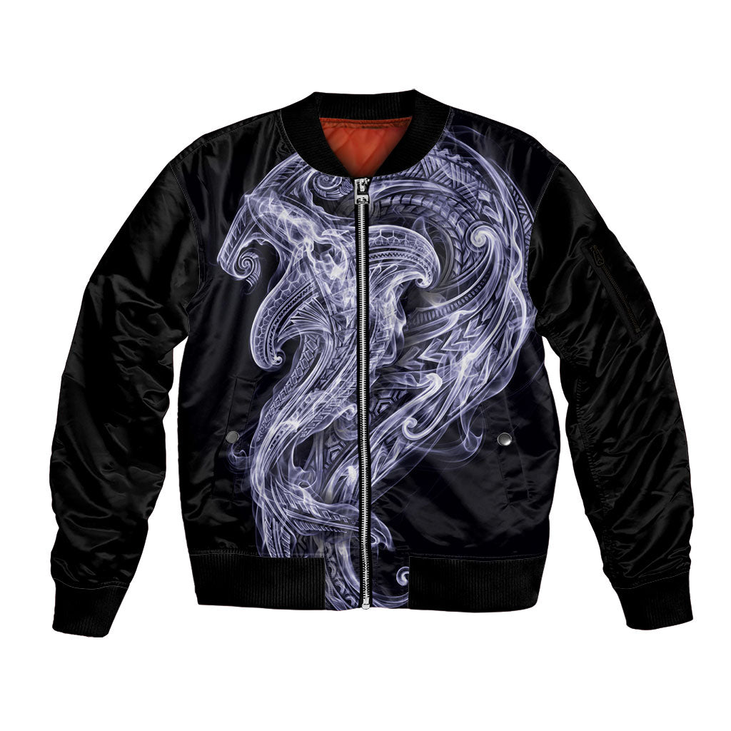 Kikorangi Maori Tribal Hammershark Ghost Spirit Sleeve Zip Bomber Jacket
