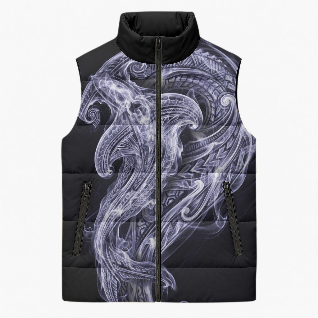 Kikorangi Maori Tribal Hammershark Ghost Spirit Sleeveless Puffer Jacket