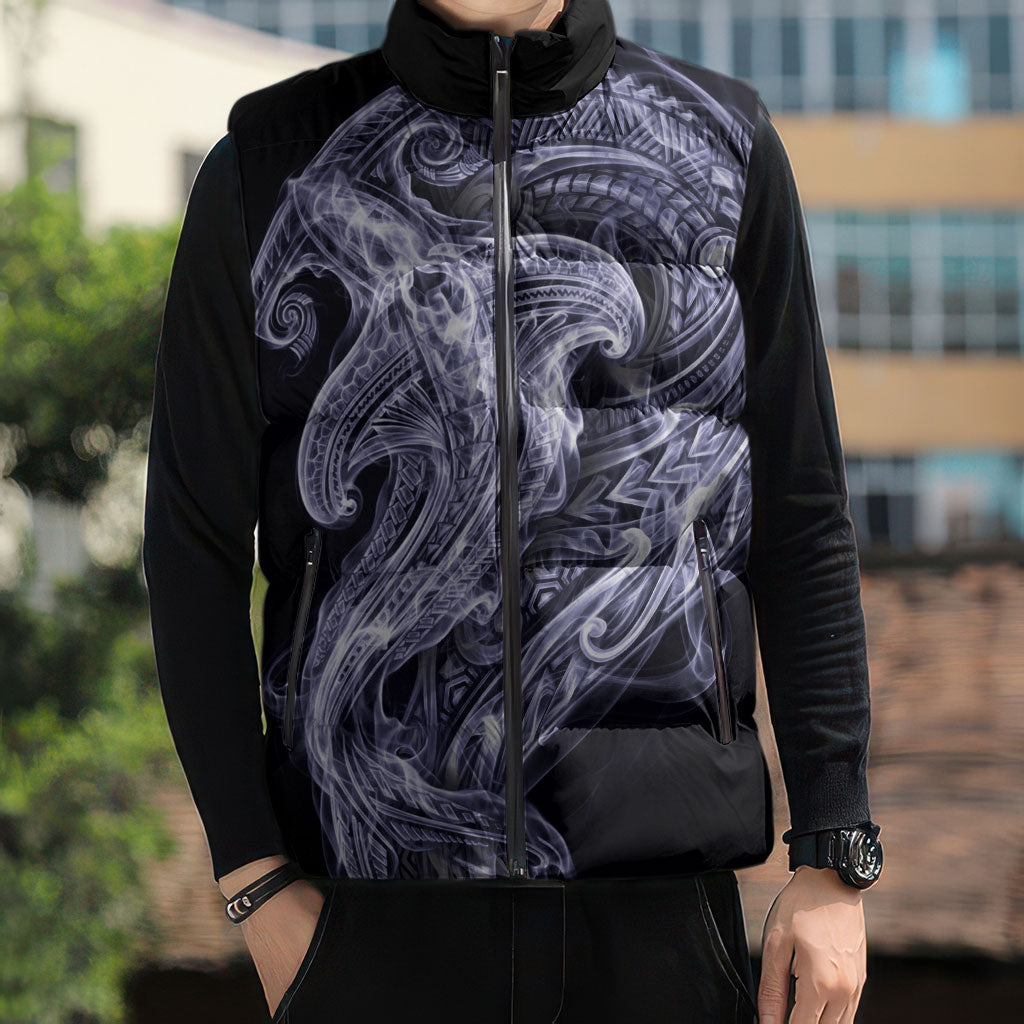 Kikorangi Maori Tribal Hammershark Ghost Spirit Sleeveless Puffer Jacket
