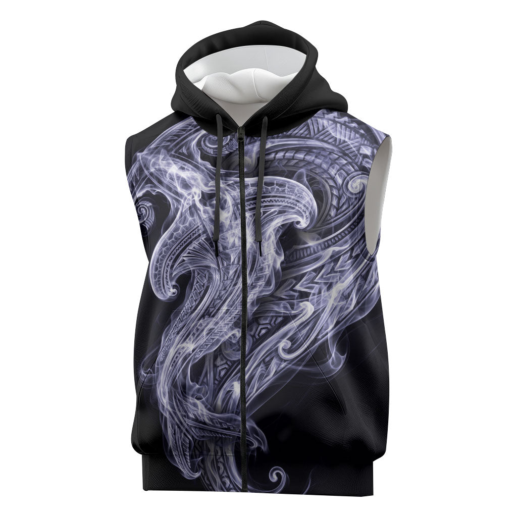 Kikorangi Maori Tribal Hammershark Ghost Spirit Sleeveless Zip Hoodie