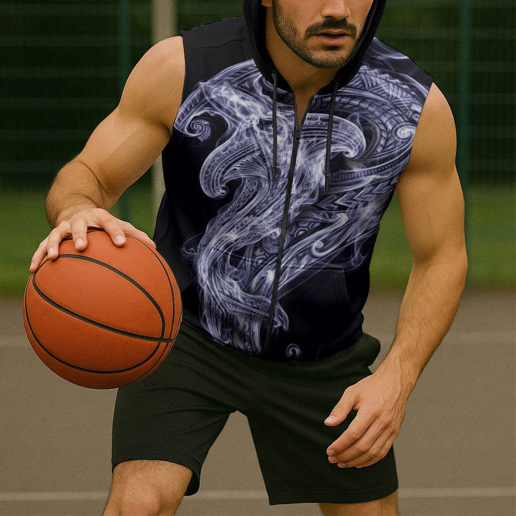 Kikorangi Maori Tribal Hammershark Ghost Spirit Sleeveless Zip Hoodie
