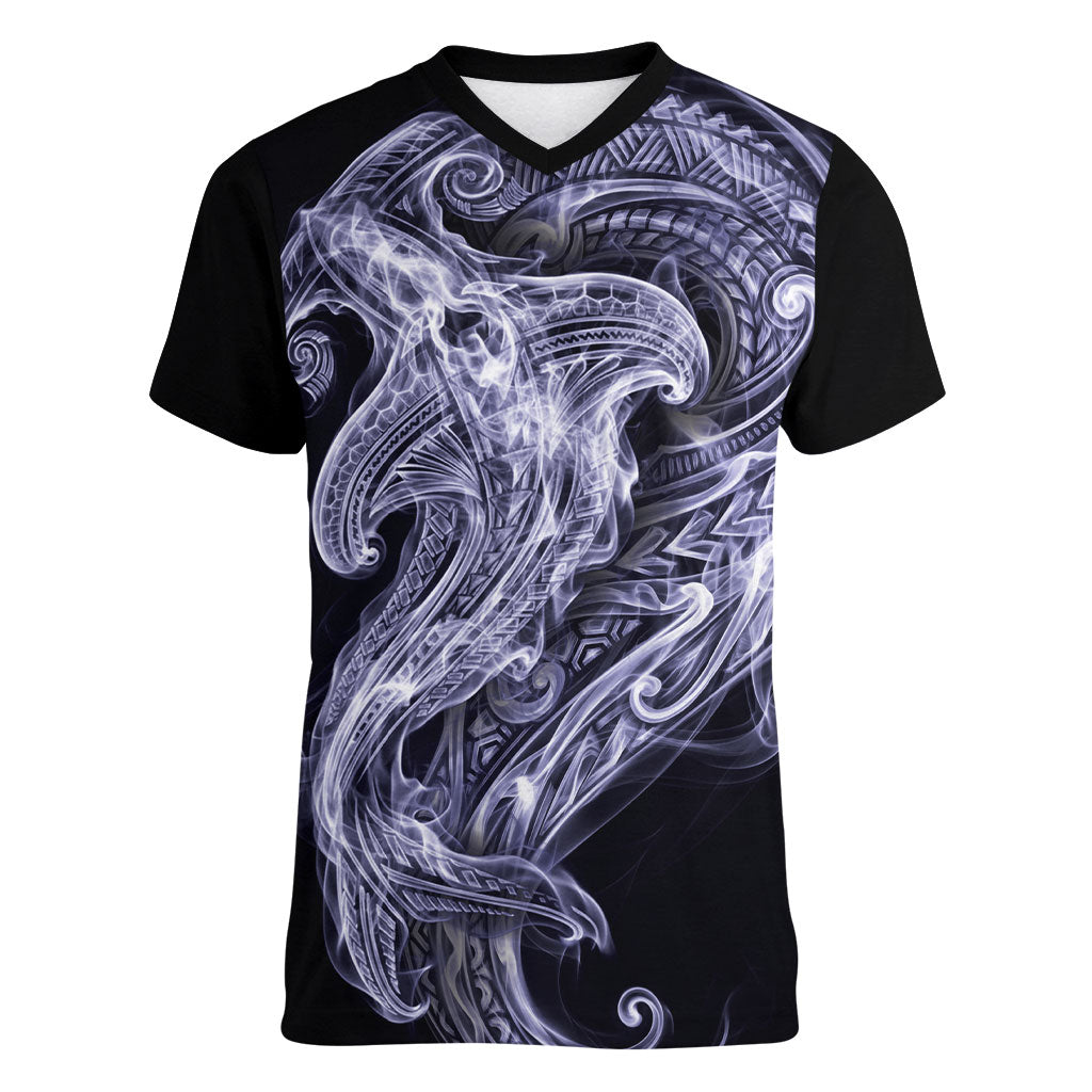 Kikorangi Maori Tribal Hammershark Ghost Spirit Women V-Neck T-Shirt