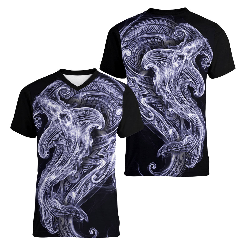 Kikorangi Maori Tribal Hammershark Ghost Spirit Women V-Neck T-Shirt