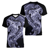Kikorangi Maori Tribal Hammershark Ghost Spirit Women V-Neck T-Shirt