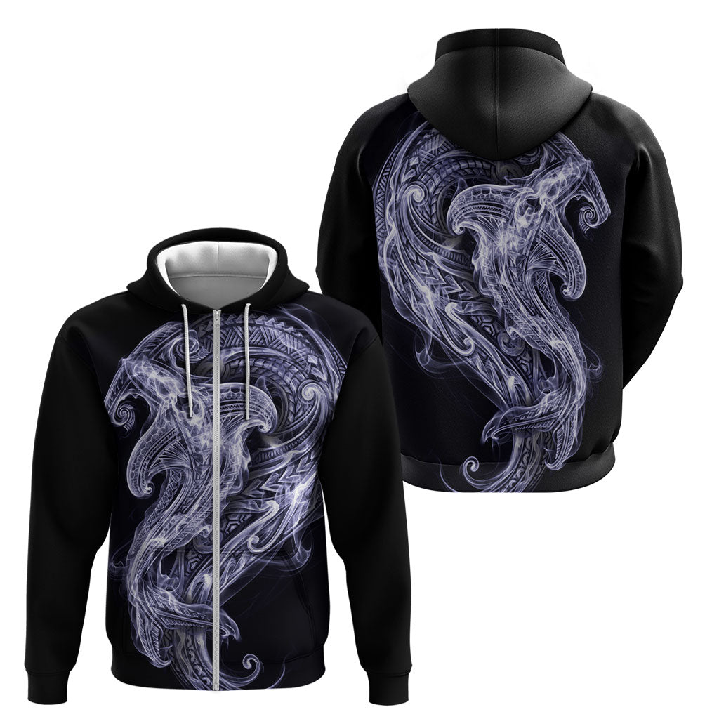 Kikorangi Maori Tribal Hammershark Ghost Spirit Zip Hoodie