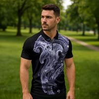 Kikorangi Maori Tribal Hammershark Ghost Spirit Zipper Polo Shirt