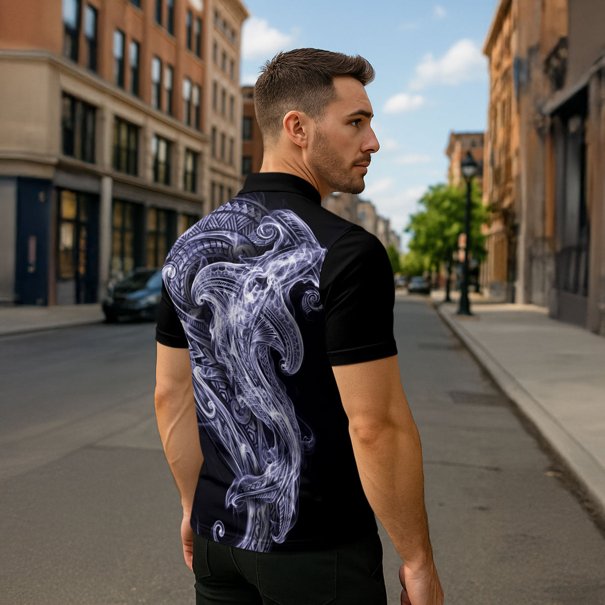 Kikorangi Maori Tribal Hammershark Ghost Spirit Zipper Polo Shirt