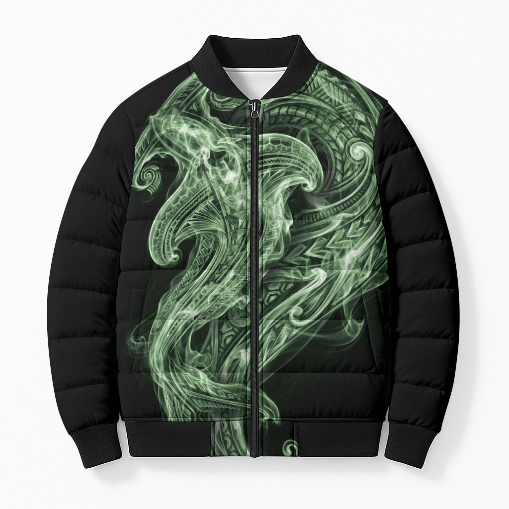 Pounamu Maori Tribal Hammershark Ghost Spirit Bomber Puffer Jacket