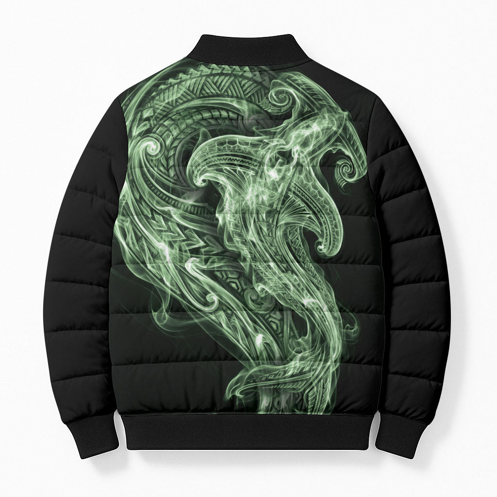 Pounamu Maori Tribal Hammershark Ghost Spirit Bomber Puffer Jacket