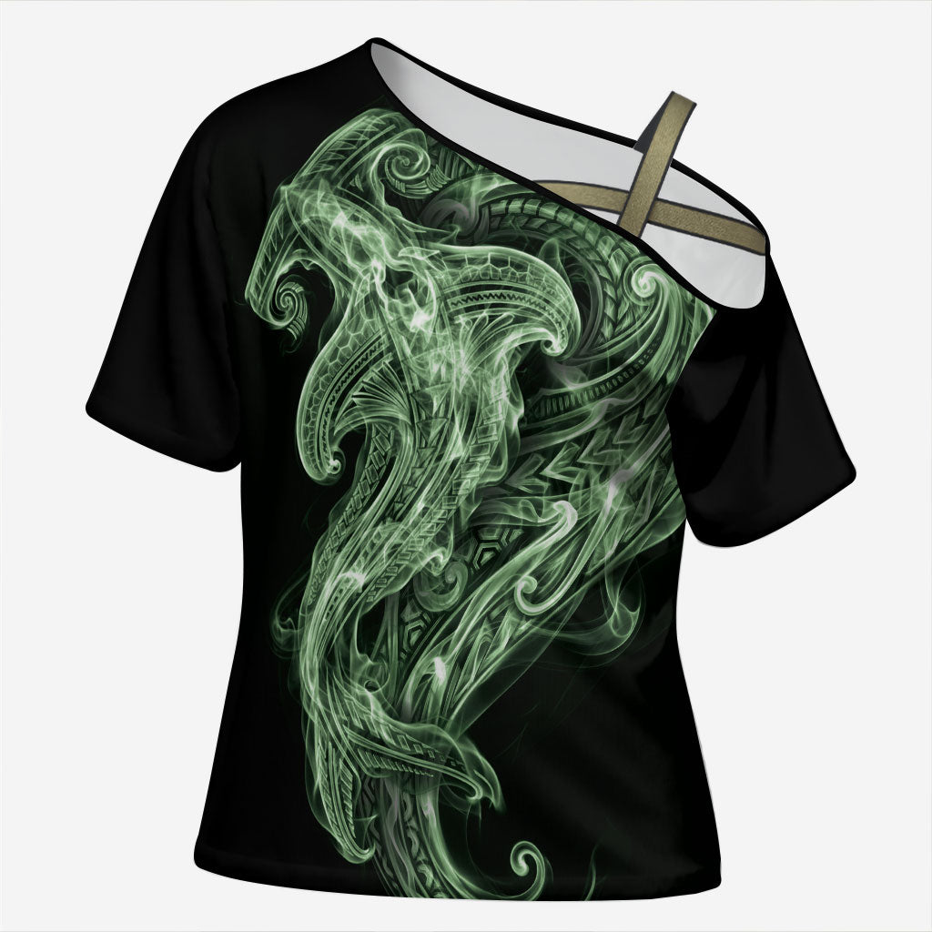 Pounamu Maori Tribal Hammershark Ghost Spirit Cross Shoulder Shirt