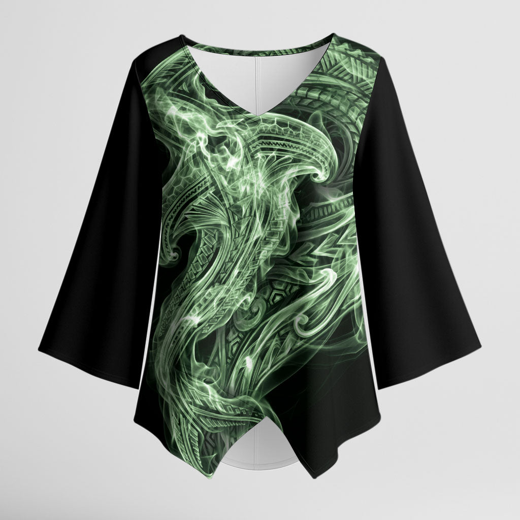 Pounamu Maori Tribal Hammershark Ghost Spirit Kimono Sleeve Blouse