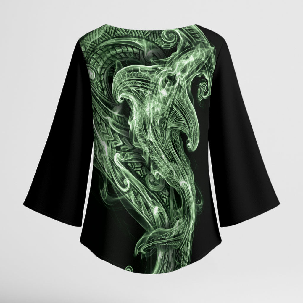Pounamu Maori Tribal Hammershark Ghost Spirit Kimono Sleeve Blouse