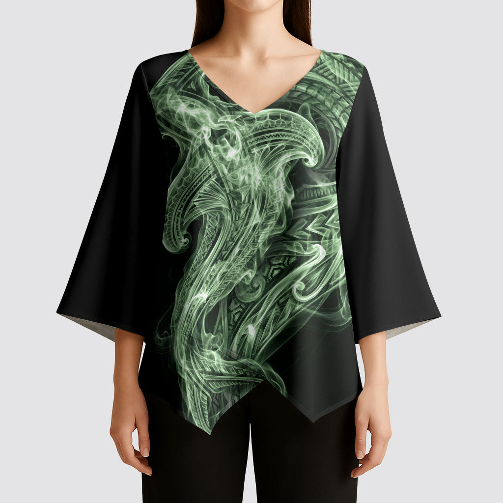 Pounamu Maori Tribal Hammershark Ghost Spirit Kimono Sleeve Blouse