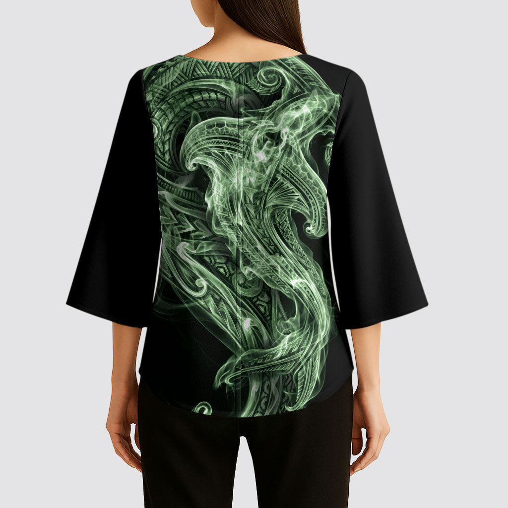 Pounamu Maori Tribal Hammershark Ghost Spirit Kimono Sleeve Blouse