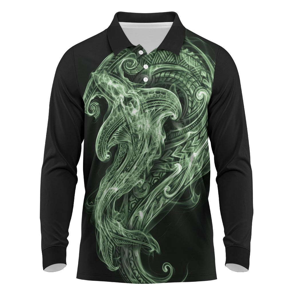 Pounamu Maori Tribal Hammershark Ghost Spirit Long Sleeve Polo Shirt