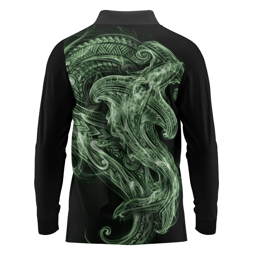 Pounamu Maori Tribal Hammershark Ghost Spirit Long Sleeve Polo Shirt