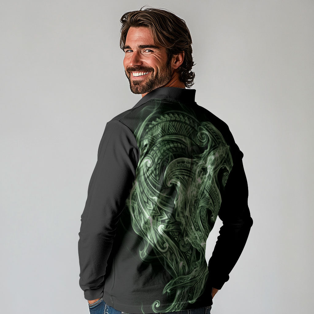 Pounamu Maori Tribal Hammershark Ghost Spirit Long Sleeve Polo Shirt