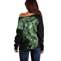 Pounamu Maori Tribal Hammershark Ghost Spirit Off Shoulder Sweater