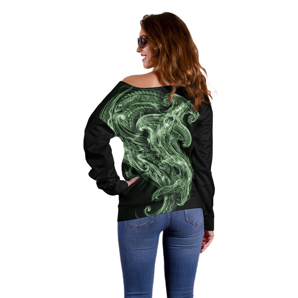 Pounamu Maori Tribal Hammershark Ghost Spirit Off Shoulder Sweater