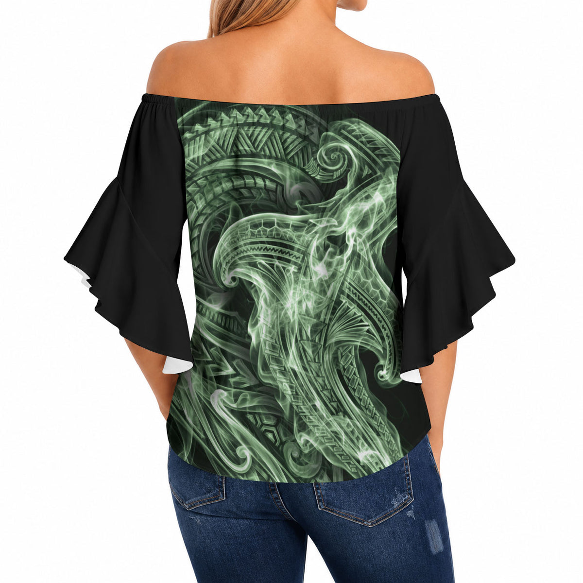 Pounamu Maori Tribal Hammershark Ghost Spirit Off Shoulder Wrap Waist Top