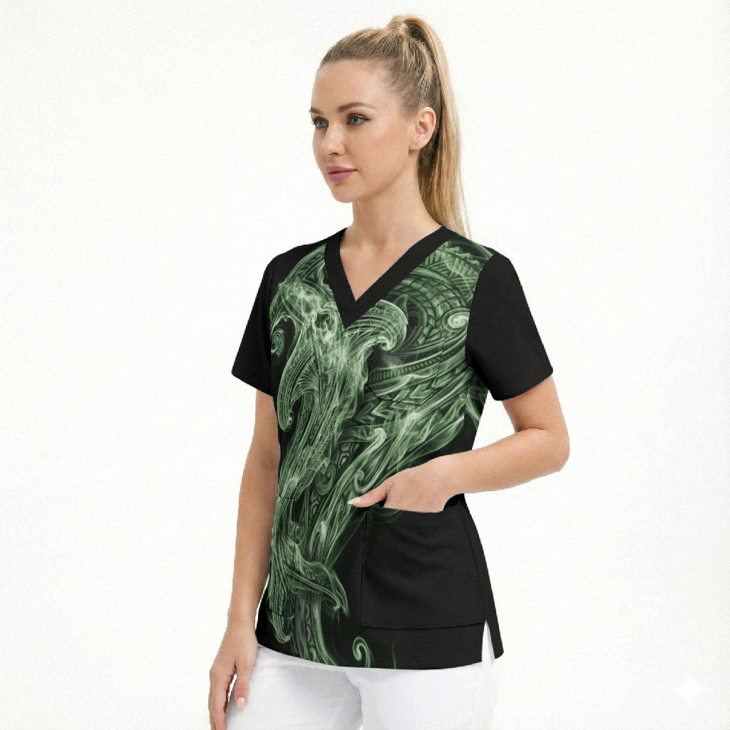 Pounamu Maori Tribal Hammershark Ghost Spirit Scrub Top