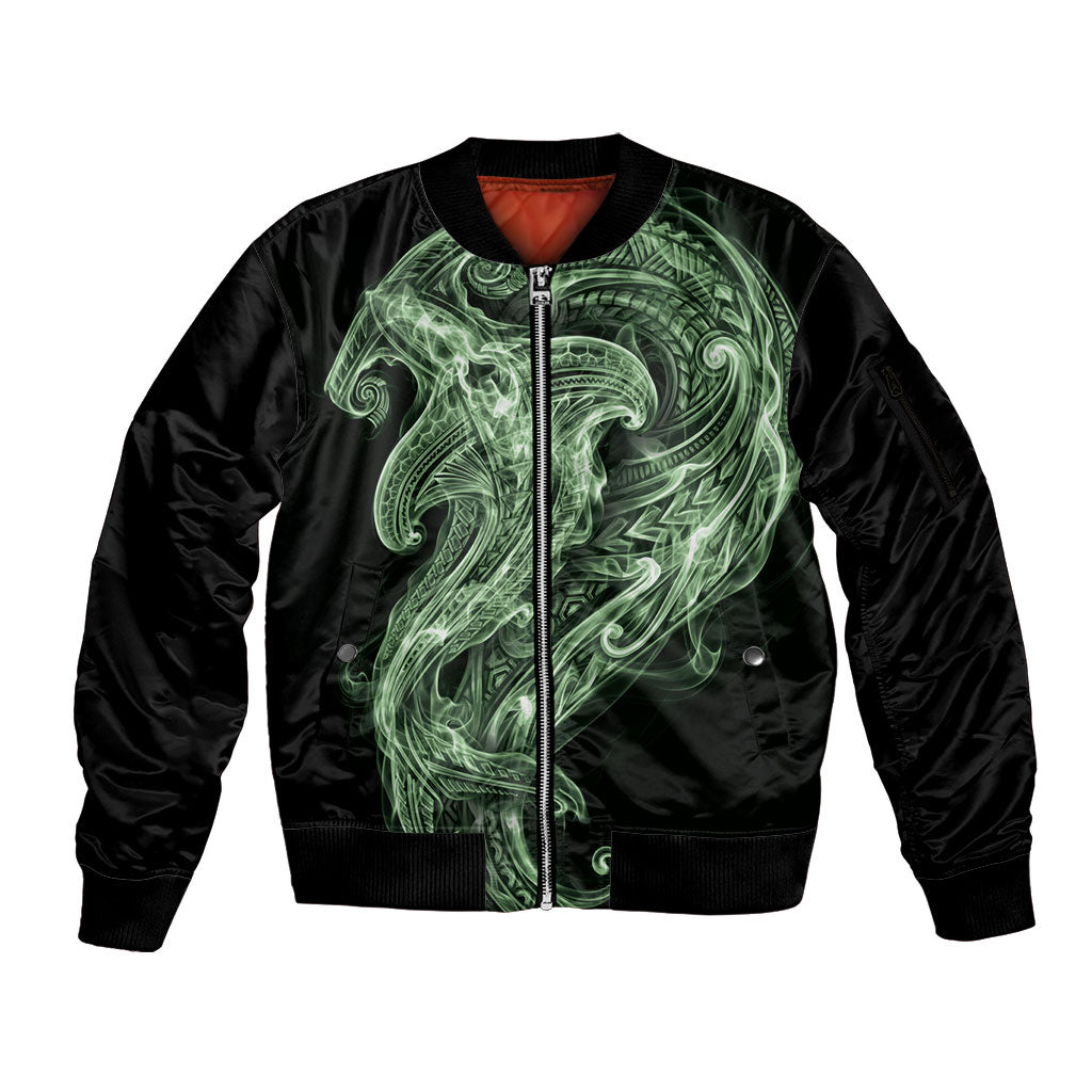 Pounamu Maori Tribal Hammershark Ghost Spirit Sleeve Zip Bomber Jacket