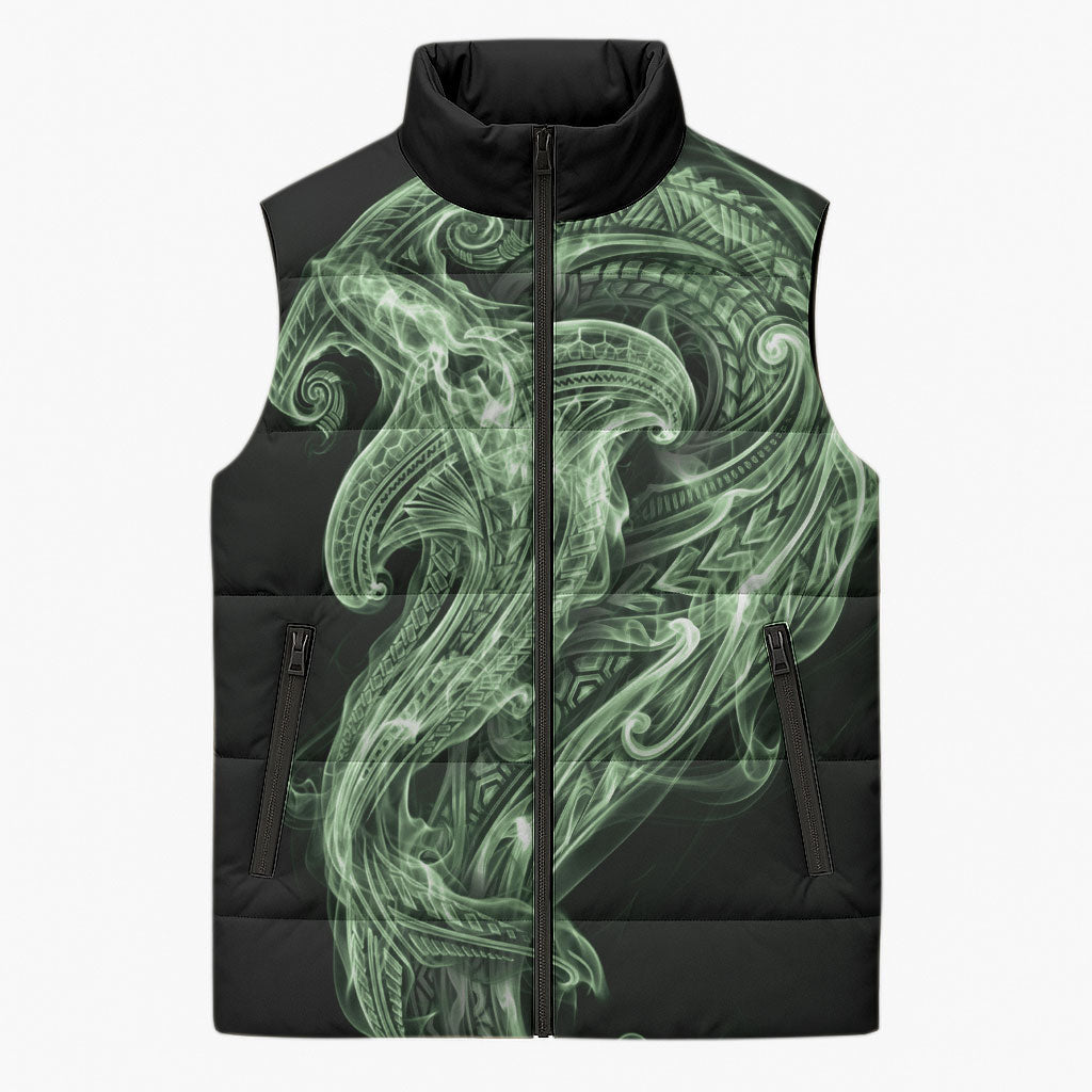 Pounamu Maori Tribal Hammershark Ghost Spirit Sleeveless Puffer Jacket