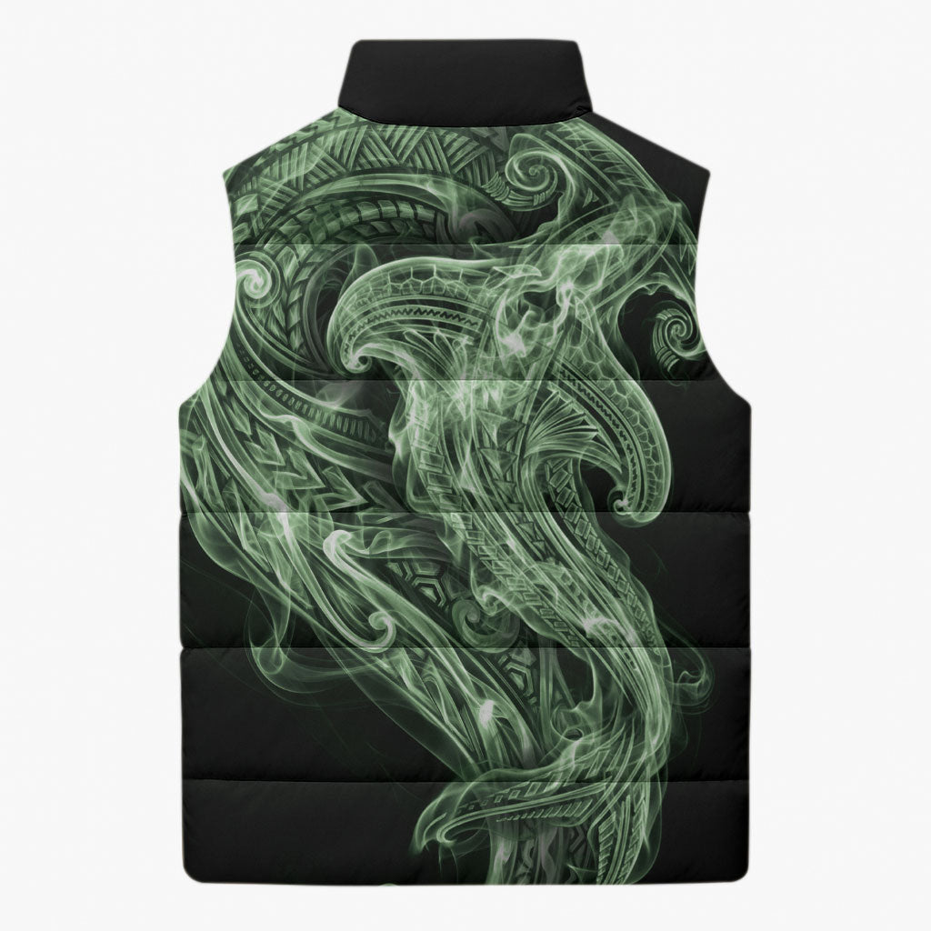 Pounamu Maori Tribal Hammershark Ghost Spirit Sleeveless Puffer Jacket